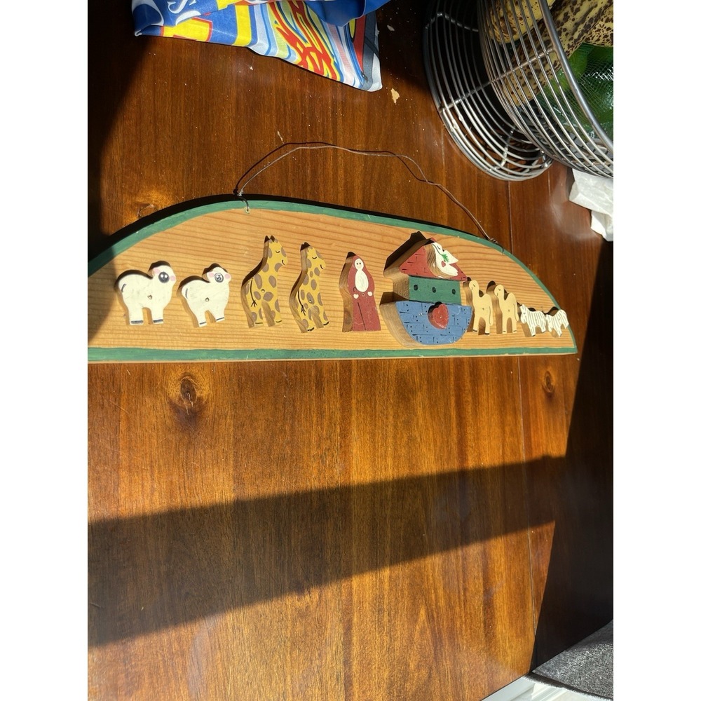 Vintage Hand Carved Noah's Ark Wall Art Painted Sign
